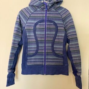 Lululemon Purple/Blue Striped Scuba Full Zip Hoodie , Size 6 , Thumb Holes, Used